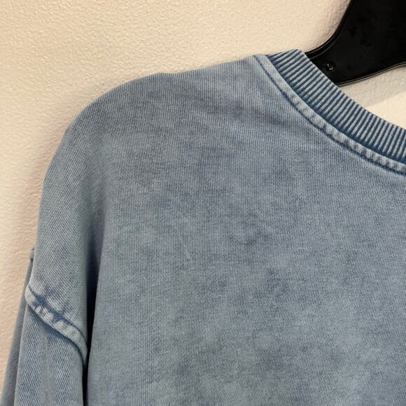 Lazy Sunday Blue Cropped Crewneck Sweatshirt Cotton Long Sleeve Top Sz S - Picture 8 of 8